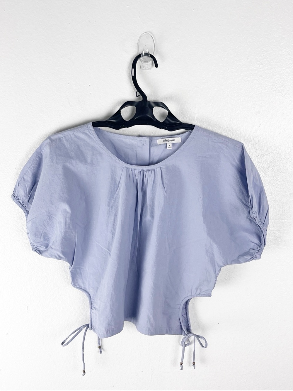 MADEWELL Distant Peri Puff Sleeves Poplin Cutout Crop Top Medium Preppy Casual
